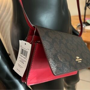COACH NWT Anna Red & Brown Signature Crossbody With Red Strap